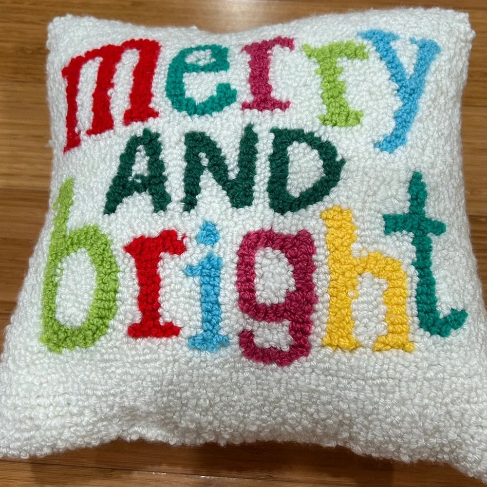 Festive Merry and Bright Holiday Christmas Throw Pillow